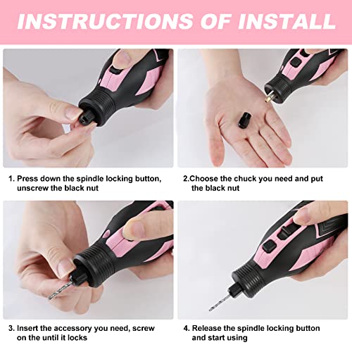 VIP WORKPRO Cordless Rotary Tool Kit, Pink, 5 Speeds