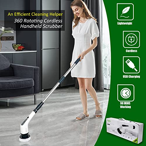 Cordless Electric Spin Scrubber with 7 Brush Heads