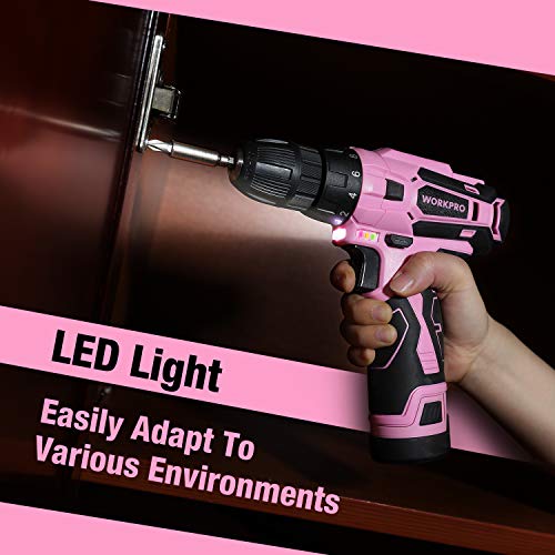 WORKPRO Pink Cordless Drill Driver with 61-Piece Tool Set