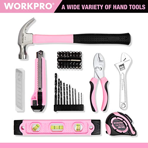 WORKPRO Pink Cordless Drill Driver with 61-Piece Tool Set