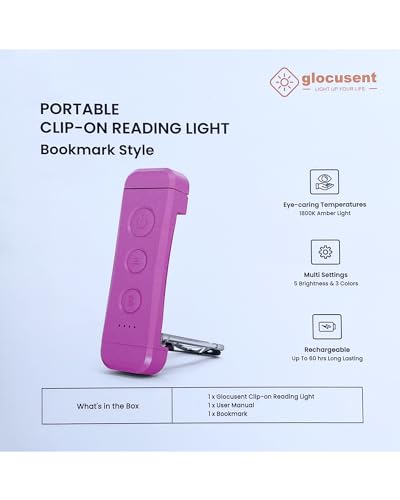 Glocusent Portable Clip-on Book Light, Dimmable & Compact