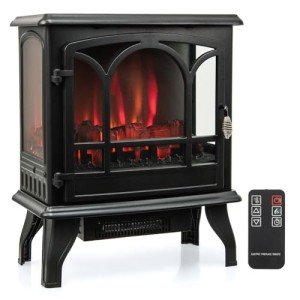 COSTWAY 3-Sided Electric Fireplace Stove with Remote