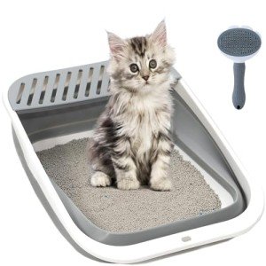 Large Semi-Enclosed Cat Litter Box – Grey