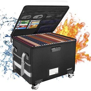Rolling Fireproof File Box with Lock & Pockets