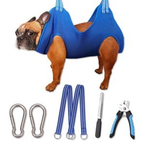 Stylish Dog Grooming Hammock with Nail Clippers