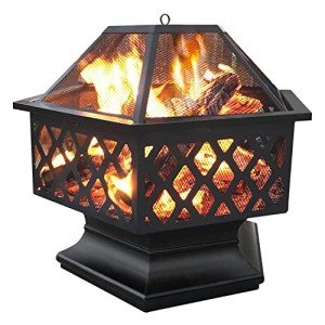 24" Hex Shaped Outdoor Fire Pit with Accessories