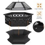 24" Hex Shaped Outdoor Fire Pit with Accessories