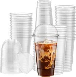 12oz Clear Plastic Cups with Dome Lids - 100 Set