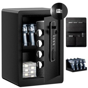 Gun Safe for Handgun, 2.0 Cu ft Home Safe with Pistol Rack Door Organizer, Pistol Safe with Digital Electronic Keypad, Alarm Gun Safe with Adjustable Shelf (Coal Black, 38W × 33D × 45H Centimetres)