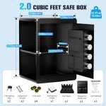 Gun Safe for Handgun, 2.0 Cu ft Home Safe with Pistol Rack Door Organizer, Pistol Safe with Digital Electronic Keypad, Alarm Gun Safe with Adjustable Shelf (Coal Black, 38W × 33D × 45H Centimetres)