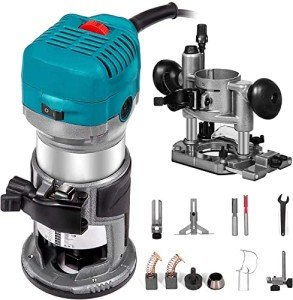 VEVOR Compact Router 1.25HP with Fixed Base and Plunge Base, Variable Speed Wood Router Kit Max Torque 30,000 RPM for Woodworking and Furniture Manufacturing