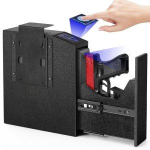 【2024 NEW VERSION】Mounted Gun Safe with Inner LED, Biometric Nightstand Handgun Safe Quick Access Pistol Safe and Gun Lock Box for Bedside, Wall, Cabinet, Desk with Fingerprint, PIN Code, KEY Access