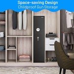 COSTWAY Large Rifle Safe, Long Gun Safe for Rifle Shotgun, 5-Gun Metal Security Storage Cabinet with Handgun Lockbox, Digital Keypad & Emergency Keys, Quick Access Gun Safety for Home (Biometric Fingerprint)
