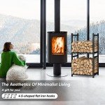 Portable 2-Tier Indoor Firewood Rack with Hooks