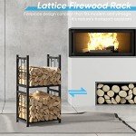 Portable 2-Tier Indoor Firewood Rack with Hooks