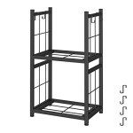 Portable 2-Tier Indoor Firewood Rack with Hooks