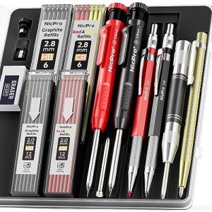 Nicpro 15-Piece Carpenter Pencil Set with Sharpener