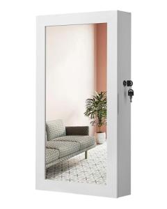 White Wall-Mounted Jewelry Armoire with Lockable Mirror