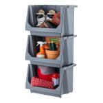 Large Gray Open Front Storage Bins - 3 Pack