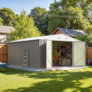 Outdoor Metal Storage Shed with Lockable Doors