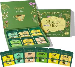 Vahdam Green Tea Variety Pack (6 Flavors, 60 Bags)