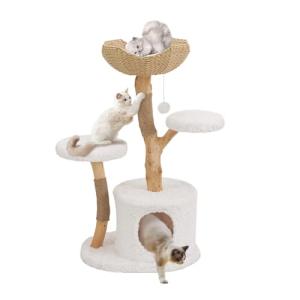 Luxury Solid Wood Cat Tower with Scratching Post