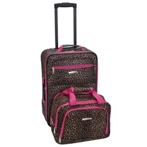 Expandable Pink Leopard Luggage Set, 2-Piece