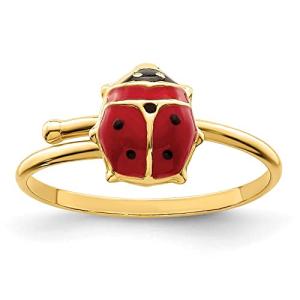 14K Yellow Gold Ladybug Adjustable Ring