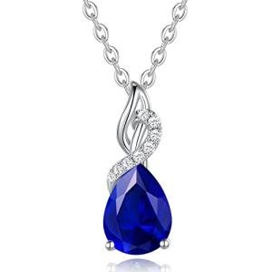 FANCIME 14K White Gold Teardrop Sapphire Necklace
