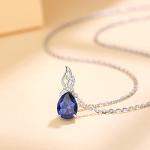 FANCIME 14K White Gold Teardrop Sapphire Necklace