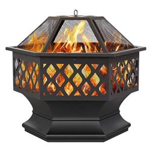 24" Hex Shaped Outdoor Fire Pit with Accessories