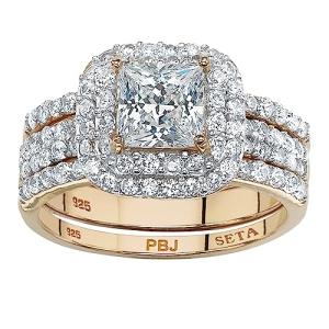 Yellow Gold-Plated Halo Bridal Ring Set 6-10