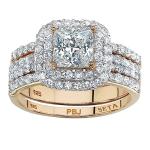 Yellow Gold-Plated Halo Bridal Ring Set 6-10