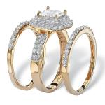 Yellow Gold-Plated Halo Bridal Ring Set 6-10