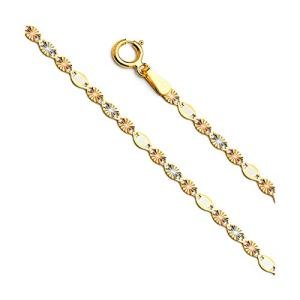 14k Tri Color Gold Diamond Cut Chain Necklace