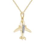 Natural Diamond Airplane Pendant Necklace for Women