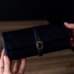 Italian Leather Jewelry Roll - Travel Organizer (Blue)