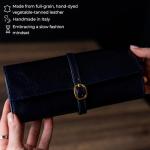 Italian Leather Jewelry Roll - Travel Organizer (Blue)