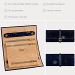 Italian Leather Jewelry Roll - Travel Organizer (Blue)