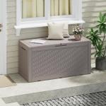 WTFGO 100 Gallon Outdoor Storage Box, Resin Deck Boxes Outdoor Waterproof For Patio Furniture, Garden Tools, Pool Supplies, Lockable And UV Resistant (Rattan Gray)