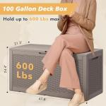 WTFGO 100 Gallon Outdoor Storage Box, Resin Deck Boxes Outdoor Waterproof For Patio Furniture, Garden Tools, Pool Supplies, Lockable And UV Resistant (Rattan Gray)
