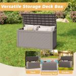 WTFGO 100 Gallon Outdoor Storage Box, Resin Deck Boxes Outdoor Waterproof For Patio Furniture, Garden Tools, Pool Supplies, Lockable And UV Resistant (Rattan Gray)