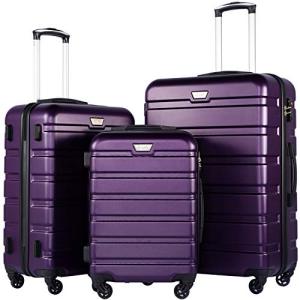 Coolife Luggage 3 Piece Set Suitcase Spinner Hardshell Lightweight TSA Lock (purple, 20/24/28)