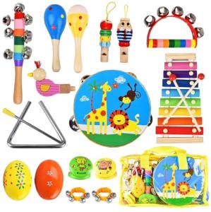 20-Piece Kids Wooden Percussion Instruments Set