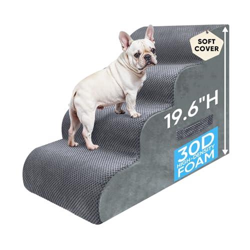 4-Step Grey Pet Stairs for Dogs and Cats