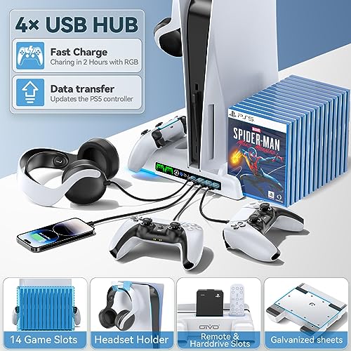 PS5 Stand with Cooling, Charging, 12 Slots & Holder