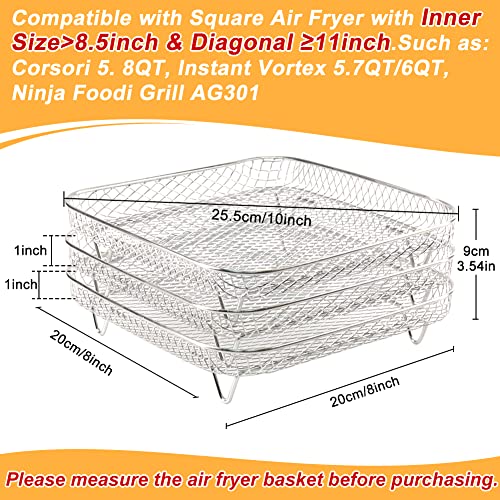Stackable Square Air Fryer Rack Set, 8-inch Stainless Steel