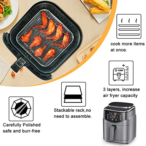 Stackable Square Air Fryer Rack Set, 8-inch Stainless Steel
