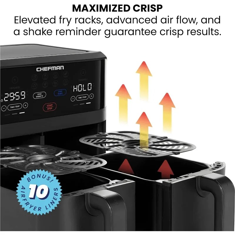 Chefman TurboFry Touch Dual Air Fryer, Double Basket