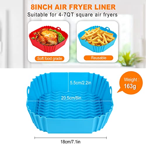 2 Square Silicone Air Fryer Liners - 8 Inch